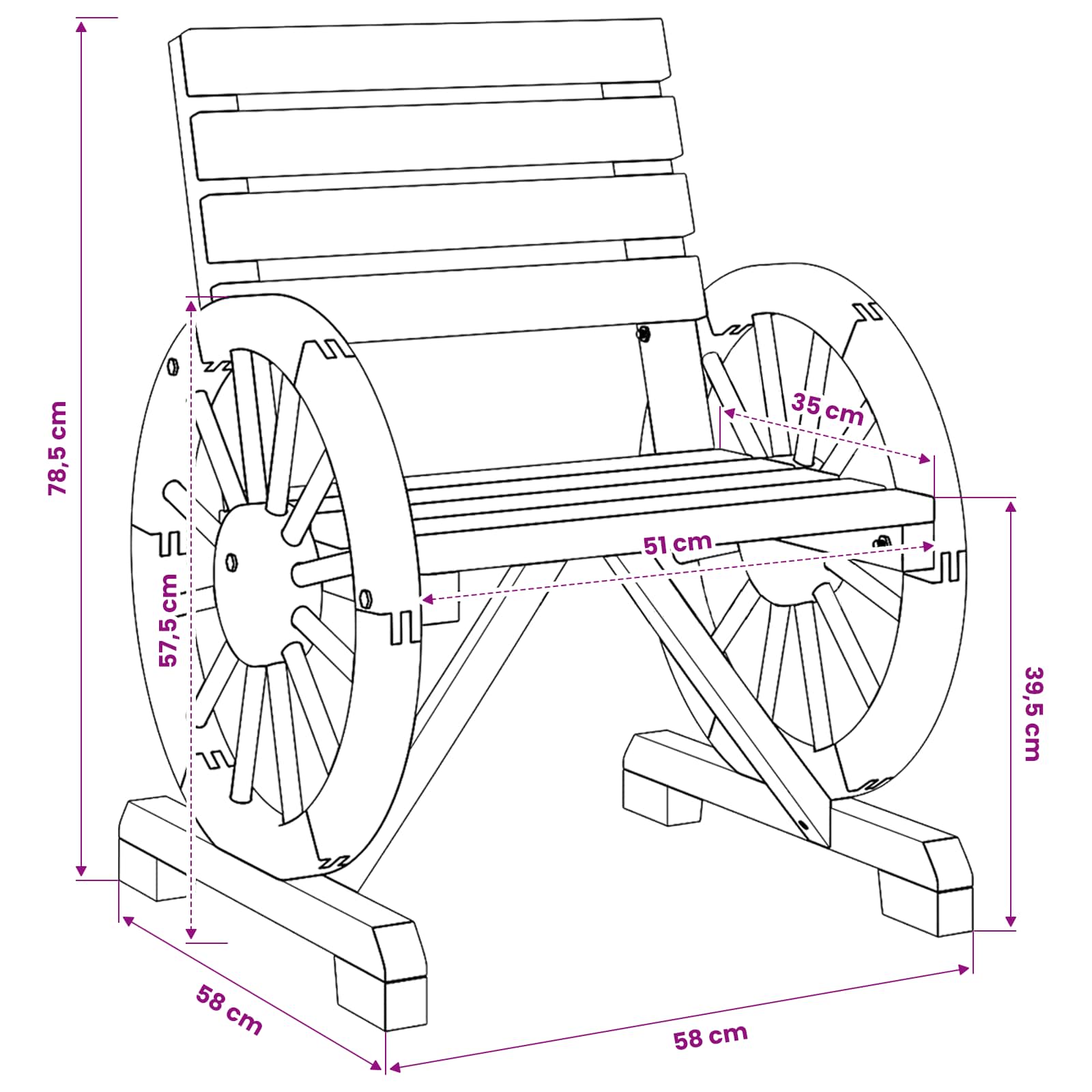 Garden Chairs Solid Wood Fir size guide