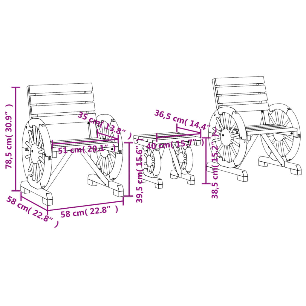 imagem de vidaXL 3 pcs conjunto lounge de jardim madeira de abeto maciça11