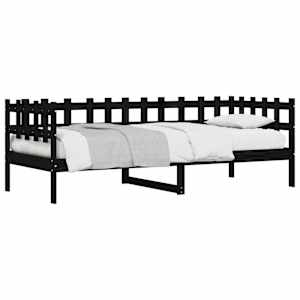 vidaXL Sof&aacute;-cama 90 x 200 cm madeira de pinho maci&ccedil;a preto