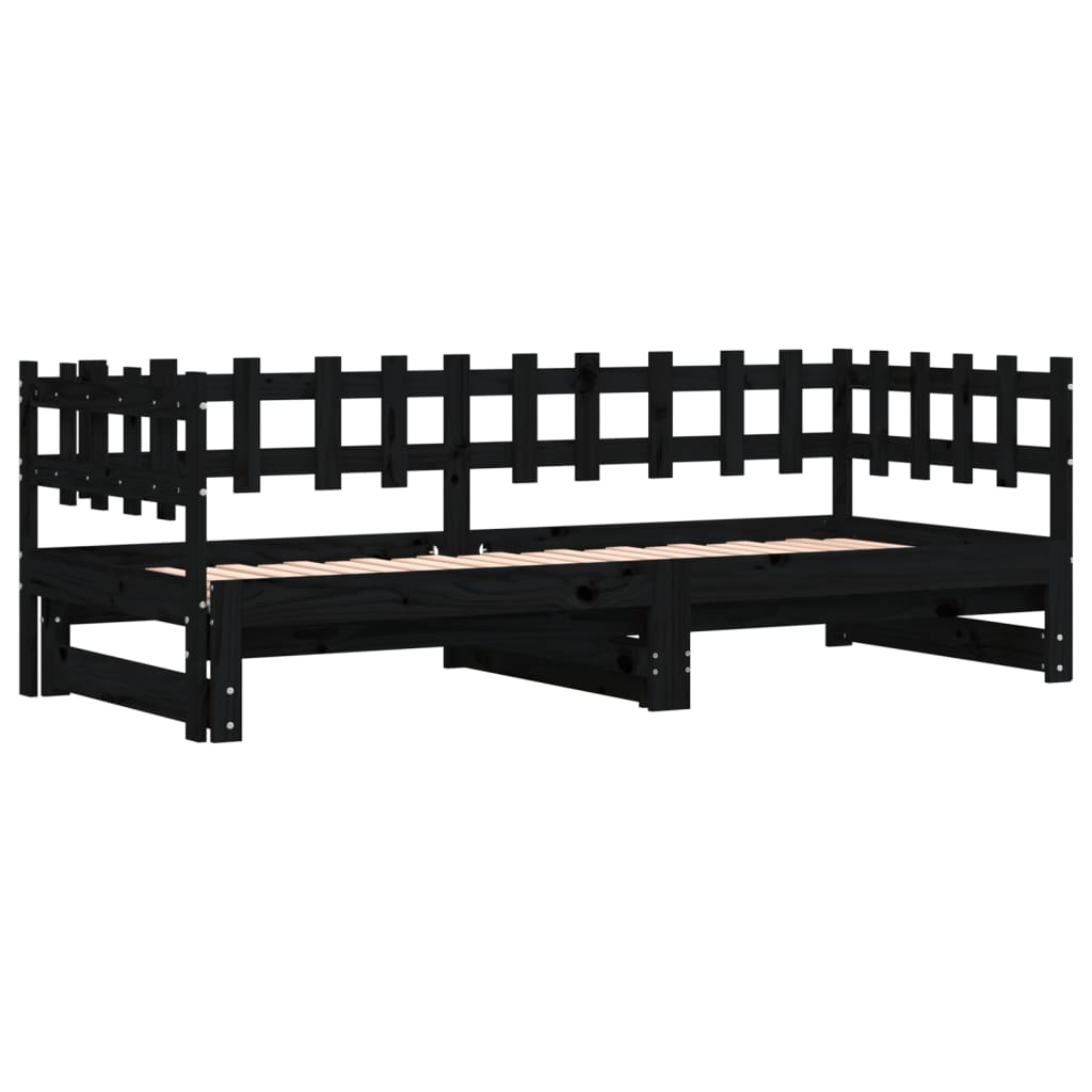 vidaXL Slaapbank uitschuifbaar 2x(80x200) cm massief grenenhout zwart afbeelding