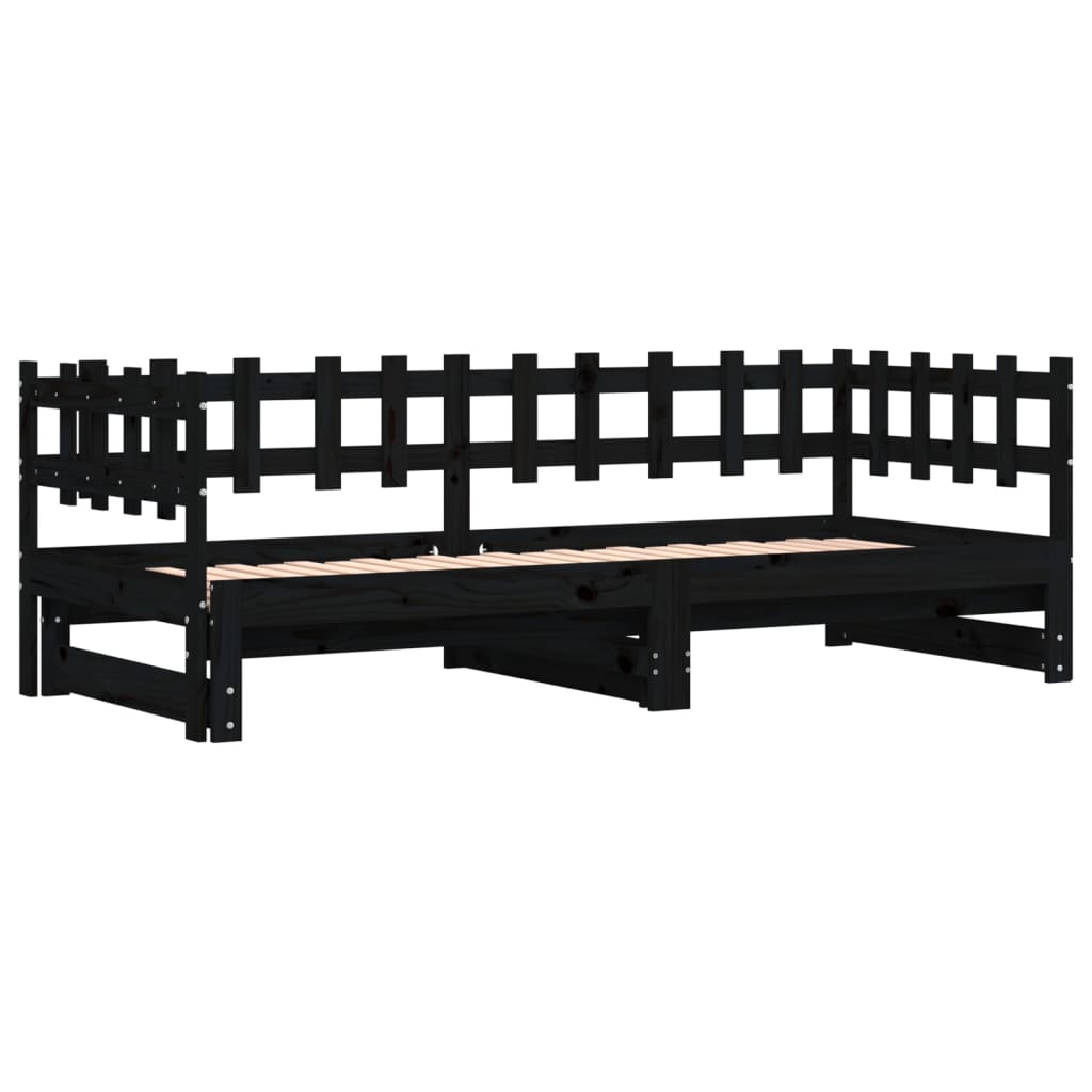 vidaXL Slaapbank uitschuifbaar massief grenenhout zwart 2x(90x200) cm afbeelding
