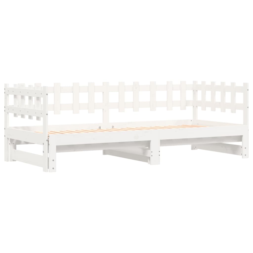 vidaXL Slaapbank uitschuifbaar massief grenenhout wit 2x(90x190) cm afbeelding