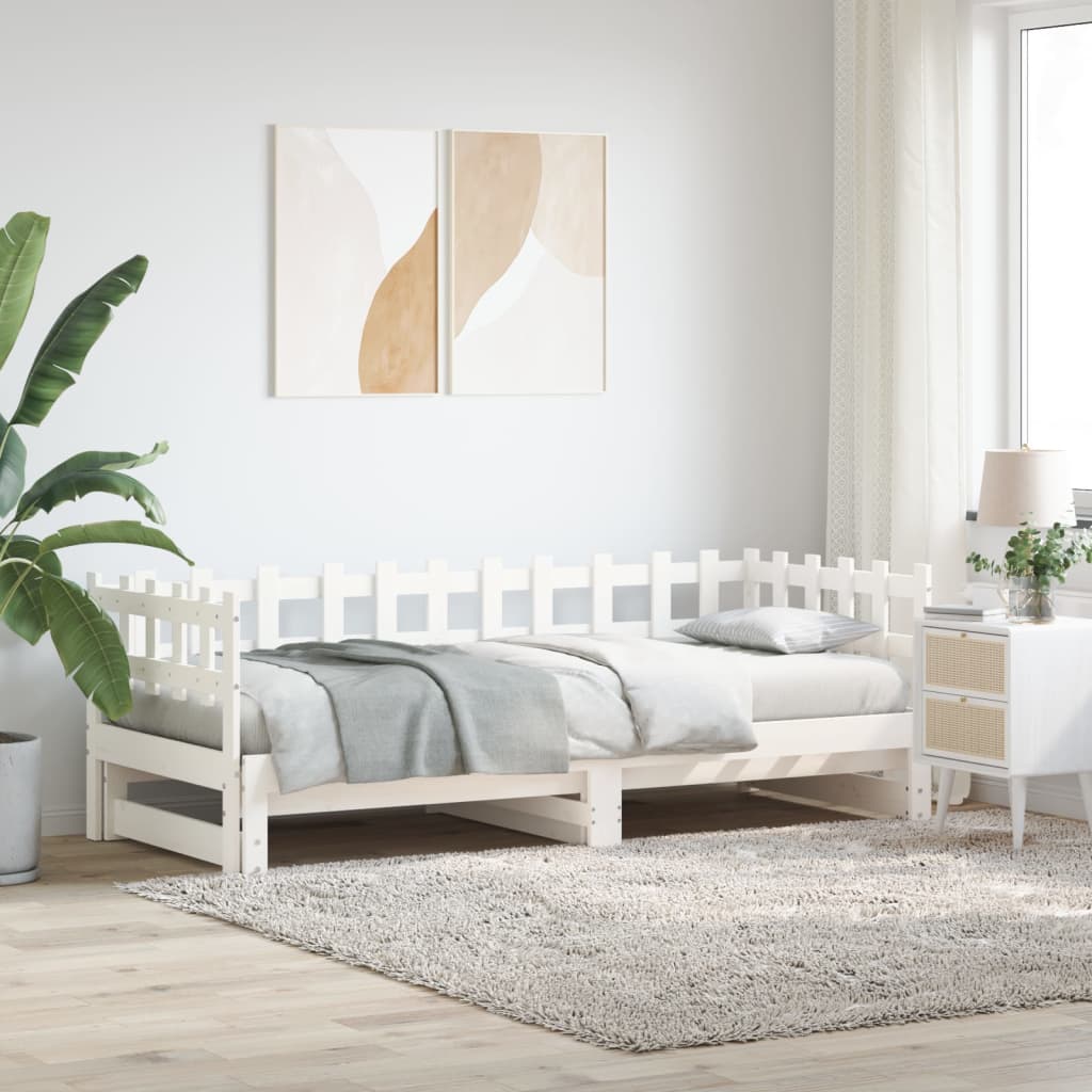 Výsuvná postel bílá 2x (90 x 190) cm masivní borovice