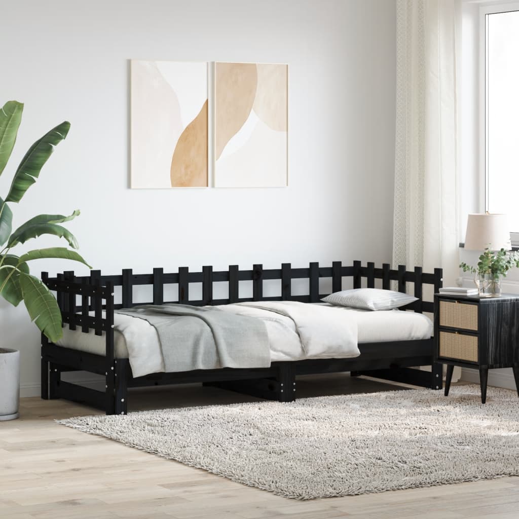 Výsuvná postel černá 2x (90 x 190) cm masivní borovice