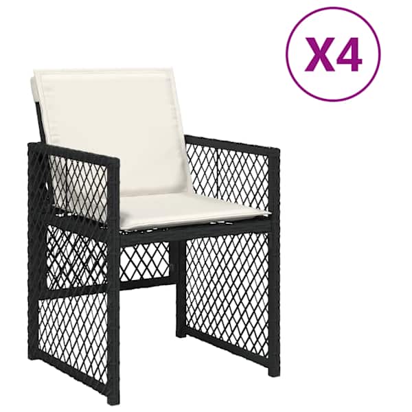 vidaXL aiatoolid patjadega 4 tk, must, pol&uuml;rotang