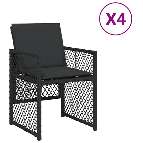 vidaXL aiatoolid patjadega 4 tk, must, pol&uuml;rotang