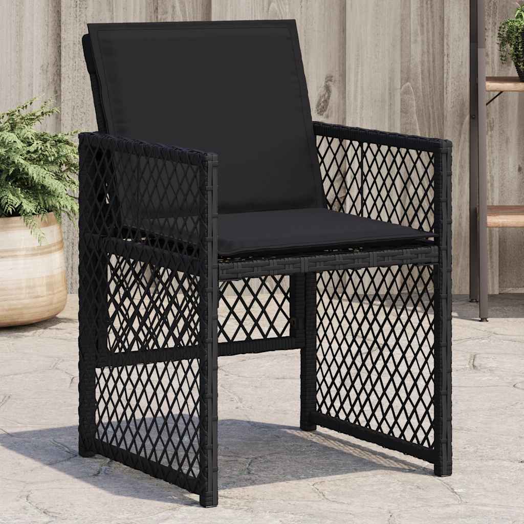 vidaXL Gartenstühle mit Kissen 4 Stk. Schwarz Poly Rattan