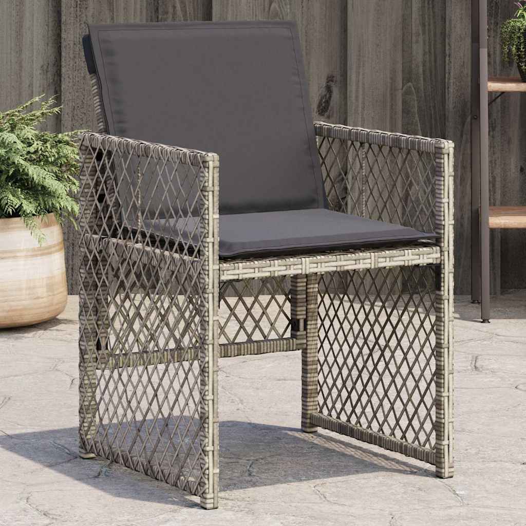 vidaXL Gartenstühle mit Kissen 4 Stk. Grau Poly Rattan