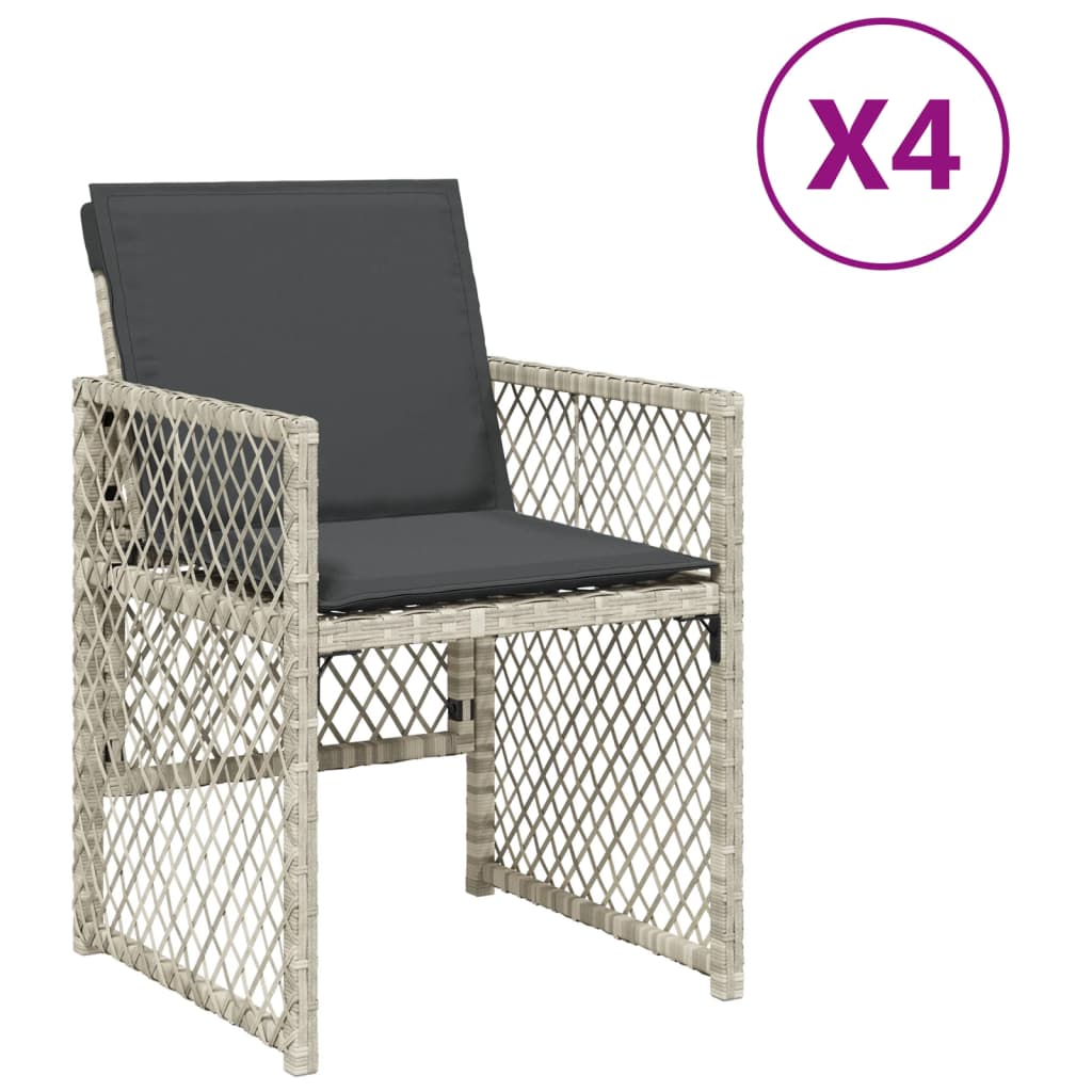 Thumbnail - vidaXL Gartenstühle mit Kissen 4 Stk. Hellgrau Poly Rattan