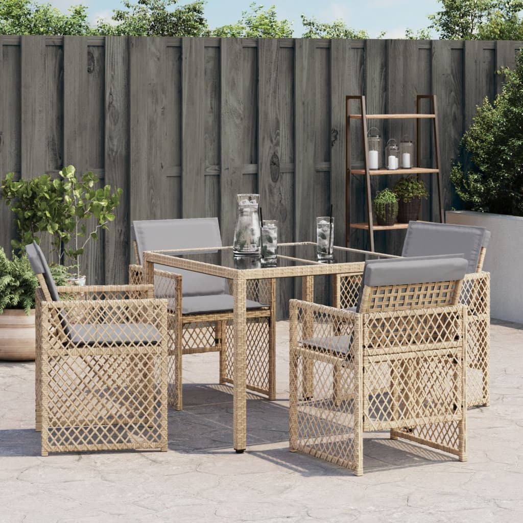 vidaXL Tuinstoelen 4 st met kussens poly rattan gemengd beige afbeelding