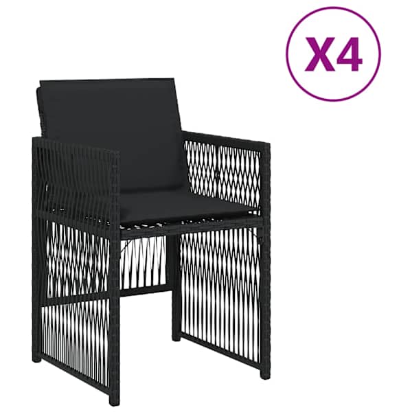 vidaXL aiatoolid patjadega 4 tk, must, pol&uuml;rotang
