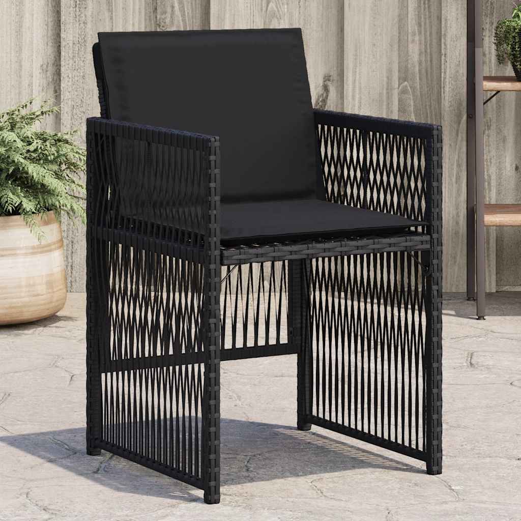 vidaXL Gartenstühle mit Kissen 4 Stk. Schwarz Poly Rattan