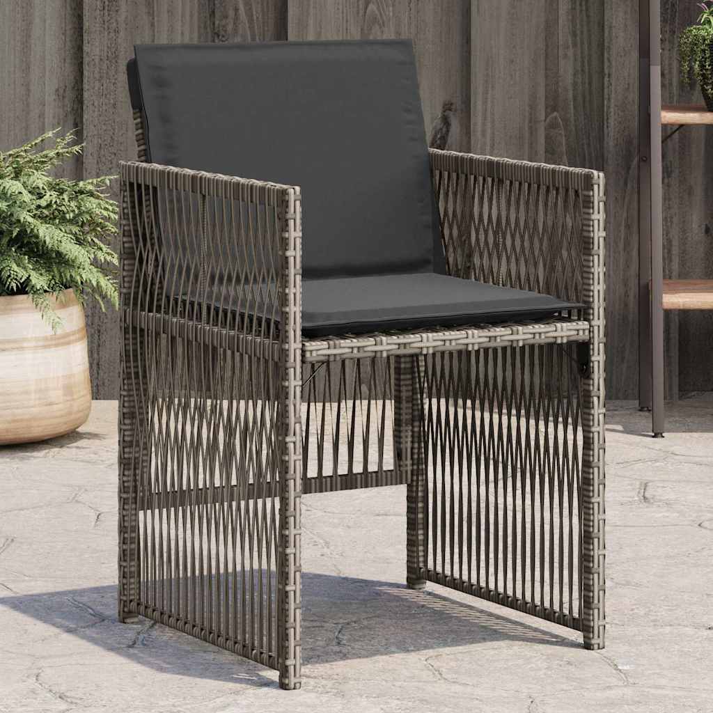 vidaXL Gartenstühle mit Kissen 4 Stk. Grau Poly Rattan