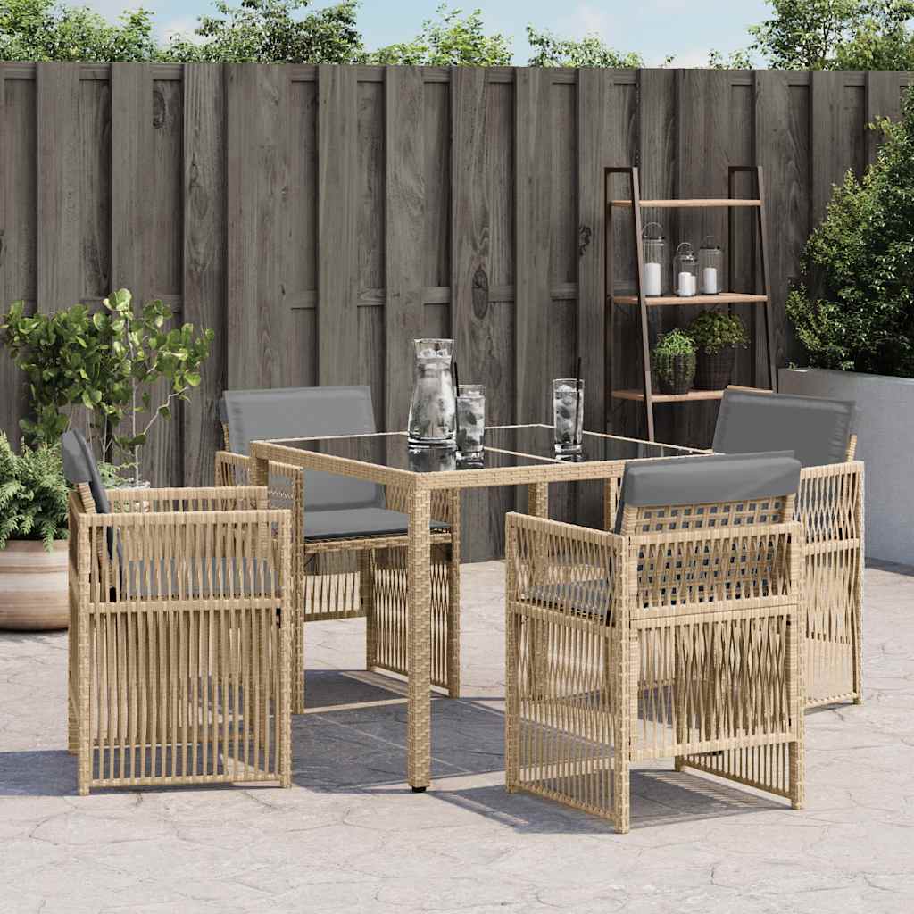 vidaXL Tuinstoelen 4 st met kussens poly rattan gemengd beige afbeelding