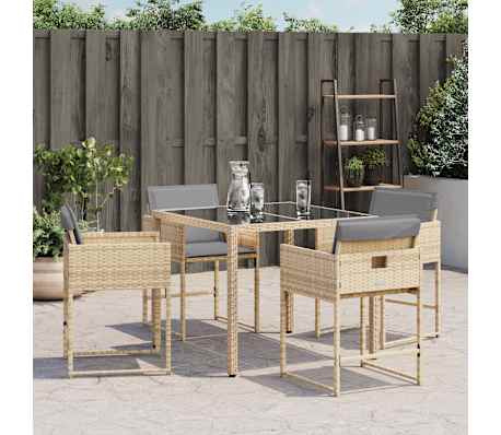 vidaXL Gartenst&uuml;hle mit Kissen 4 Stk. Beigemischung Poly Rattan