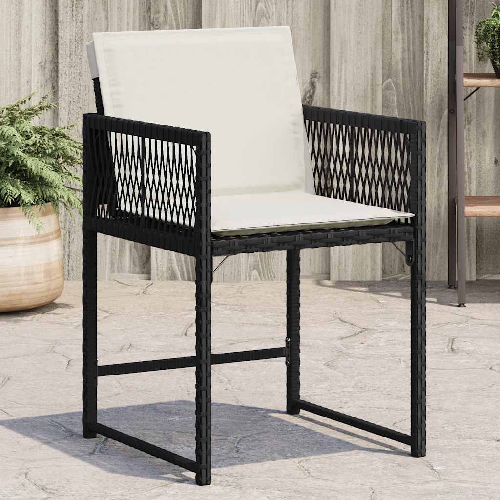 vidaXL Gartenstühle mit Kissen 4 Stk. Schwarz Poly Rattan