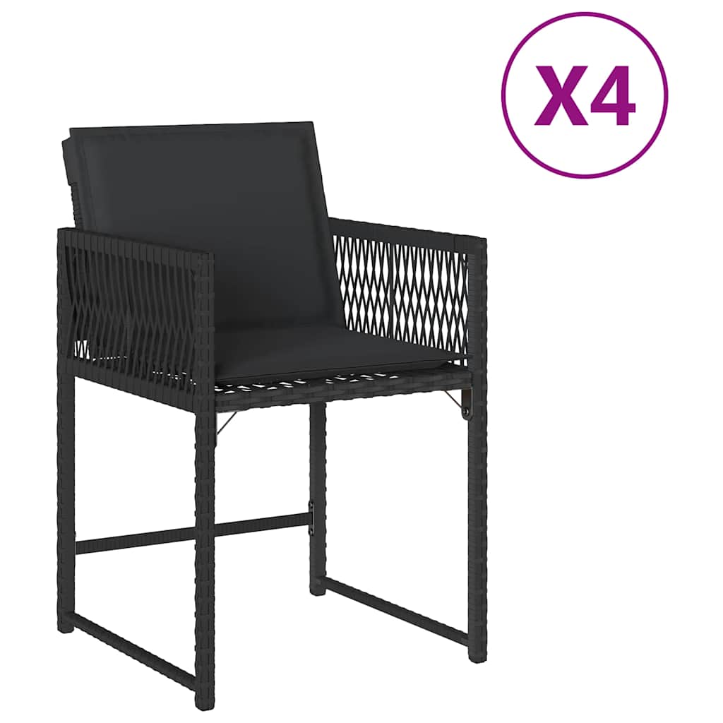 vidaXL Scaune de grădină cu perne, 4 buc., negru, poliratan