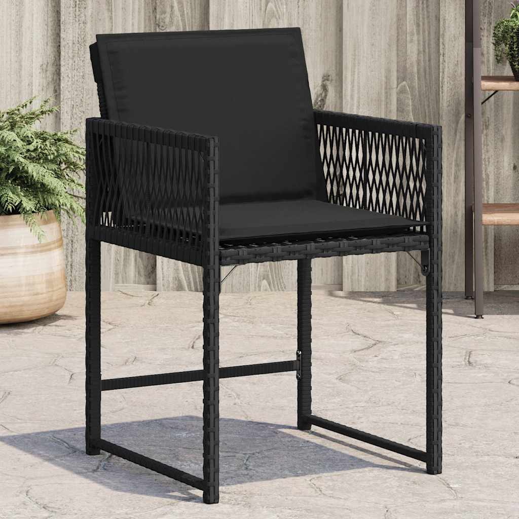 vidaXL Gartenstühle mit Kissen 4 Stk. Schwarz Poly Rattan