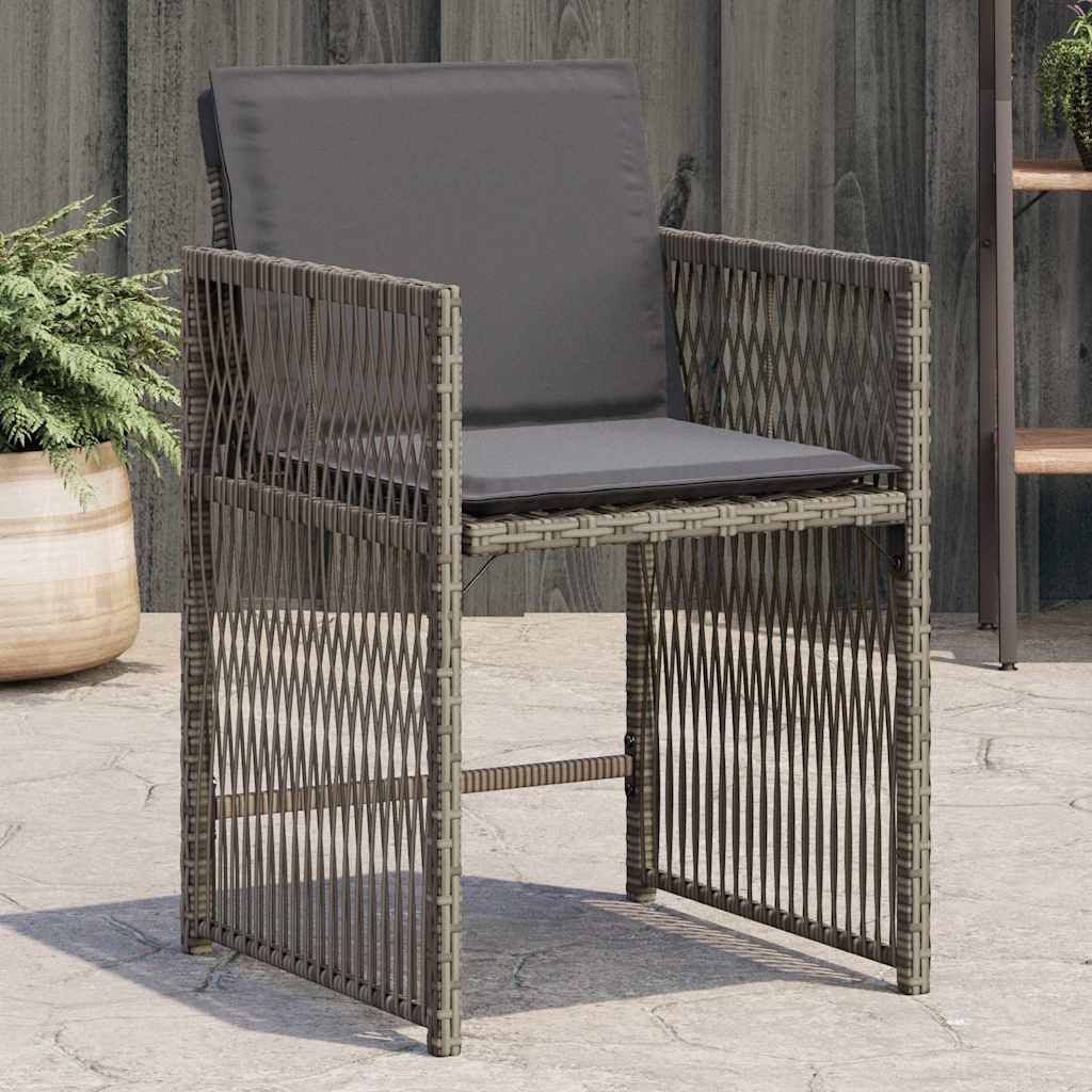 vidaXL Gartenstühle mit Kissen 4 Stk. Grau Poly Rattan