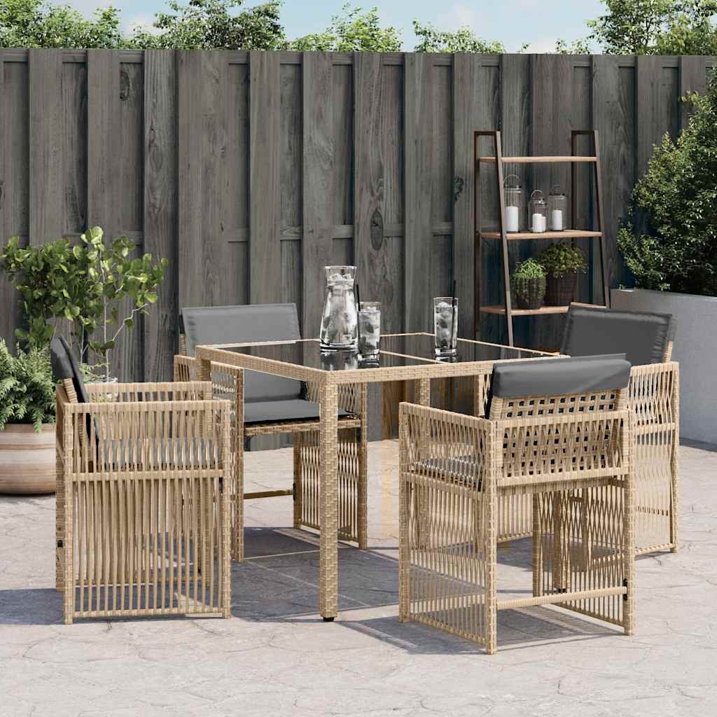 vidaXL Tuinstoelen 4 st met kussens poly rattan gemengd beige afbeelding