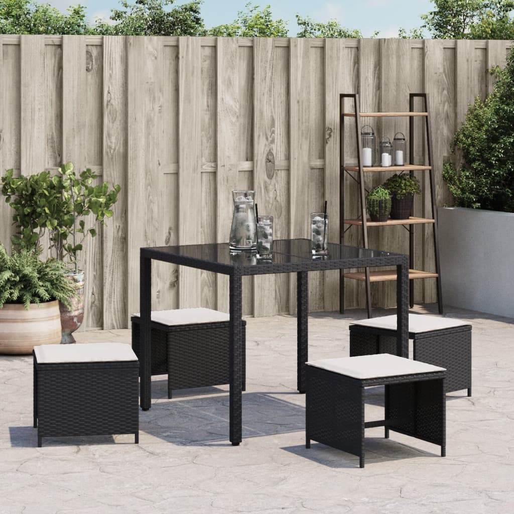 vidaXL Tuinkrukken 4 st met kussens 41x41x36 cm poly rattan zwart afbeelding