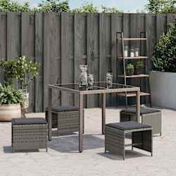 vidaXL Външни табуретки с възглавници 4 бр сиви 41x41x36 см полиратан