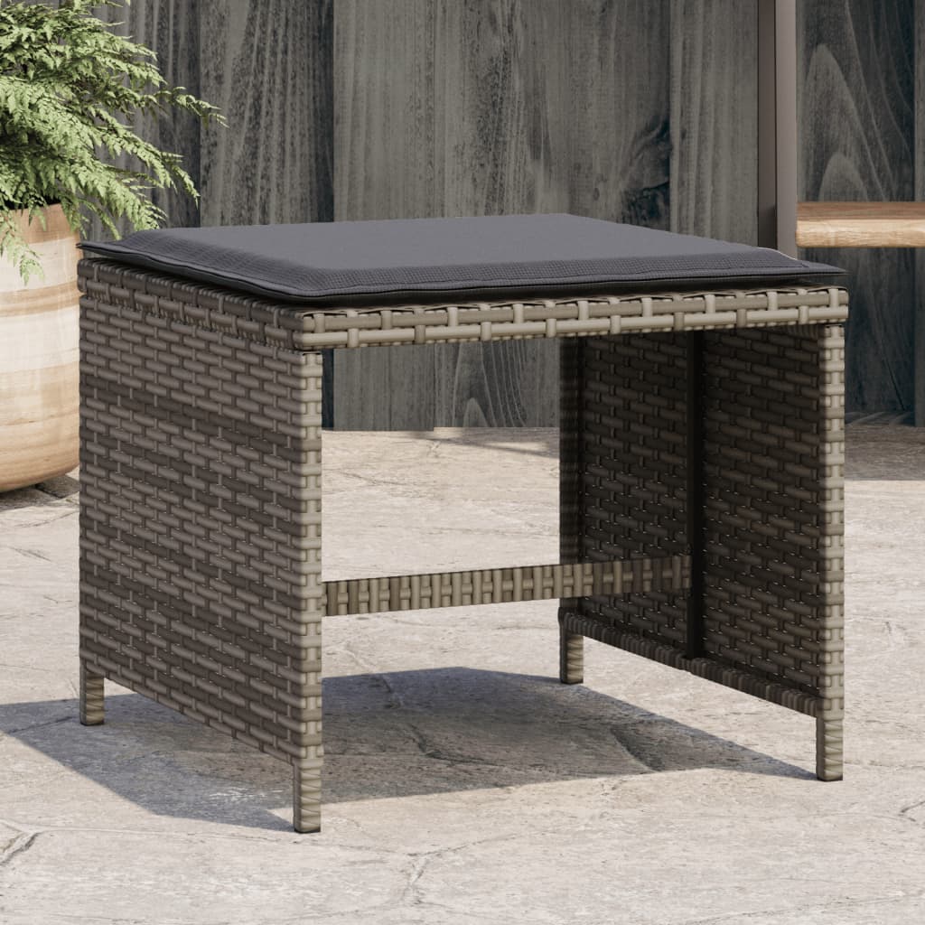 vidaXL Gartenhocker mit Kissen 4 Stk. Grau 41x41x36 cm Poly Rattan