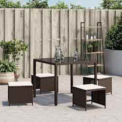 vidaXL Tabourets de jardin et coussins lot de 4 marron r&eacute;sine tress&eacute;e