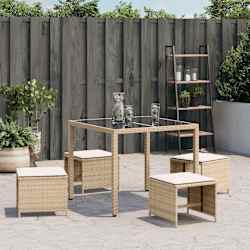 vidaXL Външни табуретки с възглавници 4 бр бежови 41x41x36см полиратан