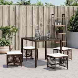 vidaXL Tabourets de jardin et coussins lot de 4 marron r&eacute;sine tress&eacute;e