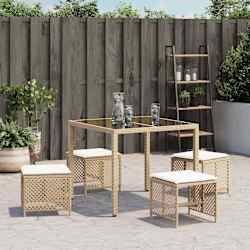vidaXL Tabourets de jardin et coussins lot de 4 beige 41x41x36cm rotin