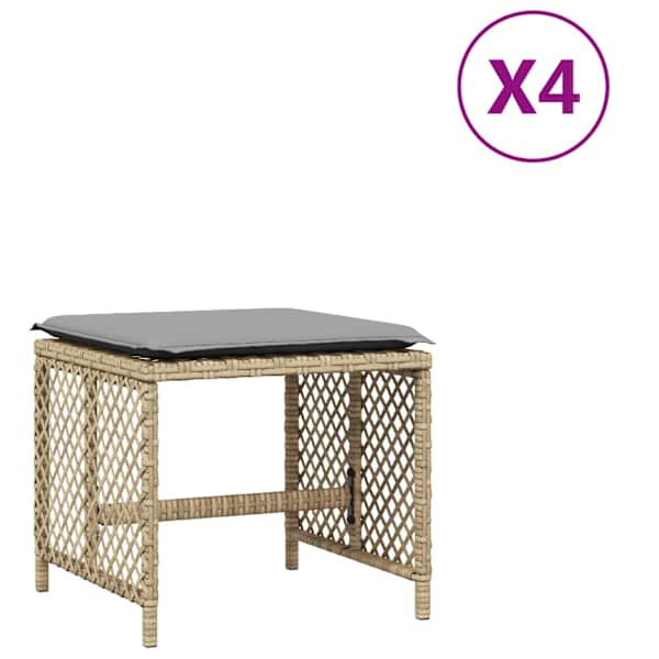 vidaXL aiatoolid koos istmepatjadega 4 tk beež 41x41x36 cm, PE-rotang