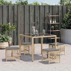 vidaXL Външни табуретки с възглавници 4 бр бежови 41x41x36см полиратан