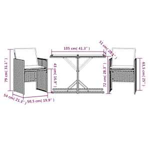 3dílný bistro set s poduškami černý polyratan - obrázek 11