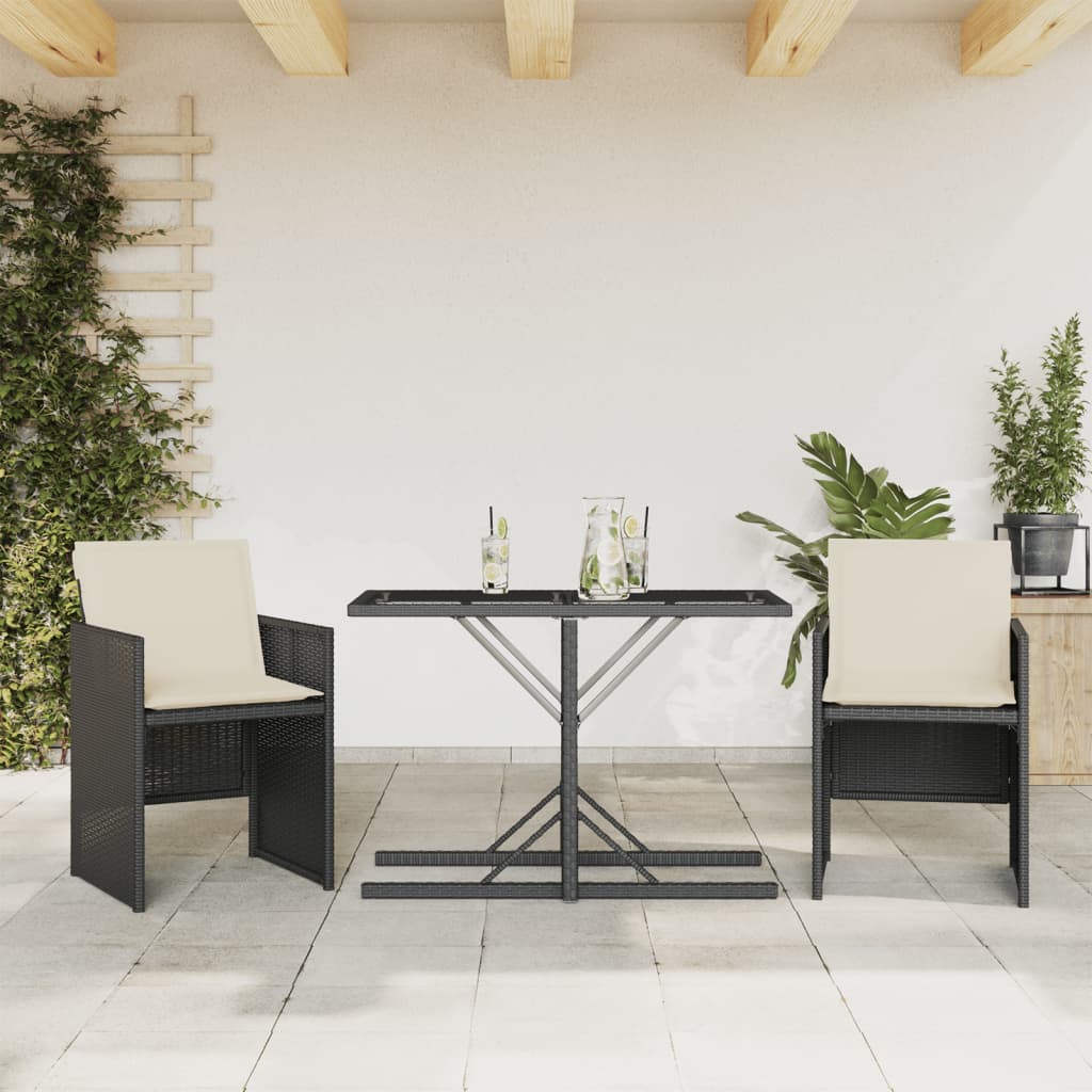 vidaXL 3-tlg. Bistro-Set mit Kissen Schwarz Poly Rattan