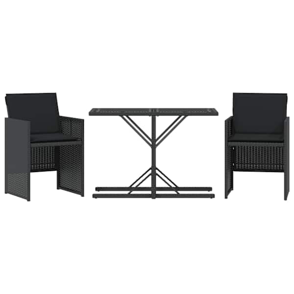 vidaXL 3-osaline bistrookomplekt patjadega, must, pol&uuml;rotang
