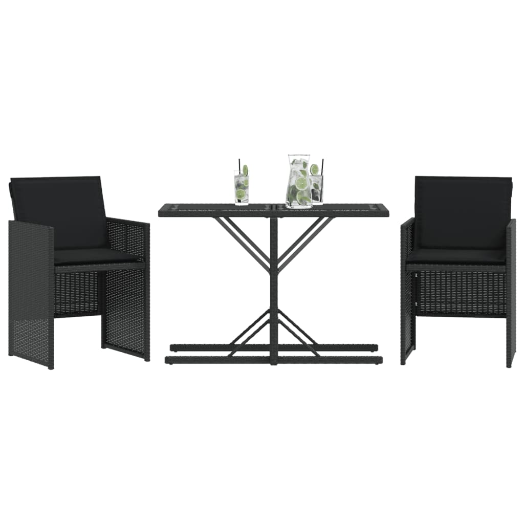 Thumbnail - vidaXL 3-tlg. Bistro-Set mit Kissen Schwarz Poly Rattan