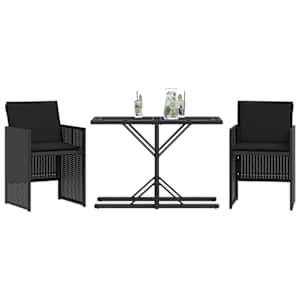 3dílný bistro set s poduškami černý polyratan - obrázek 3