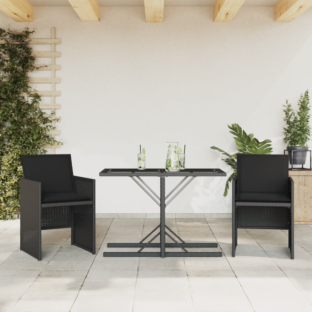 vidaXL 3-tlg. Bistro-Set mit Kissen Schwarz Poly Rattan