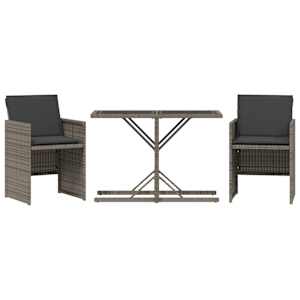 3dílný bistro set s poduškami šedý polyratan - obrázek 2