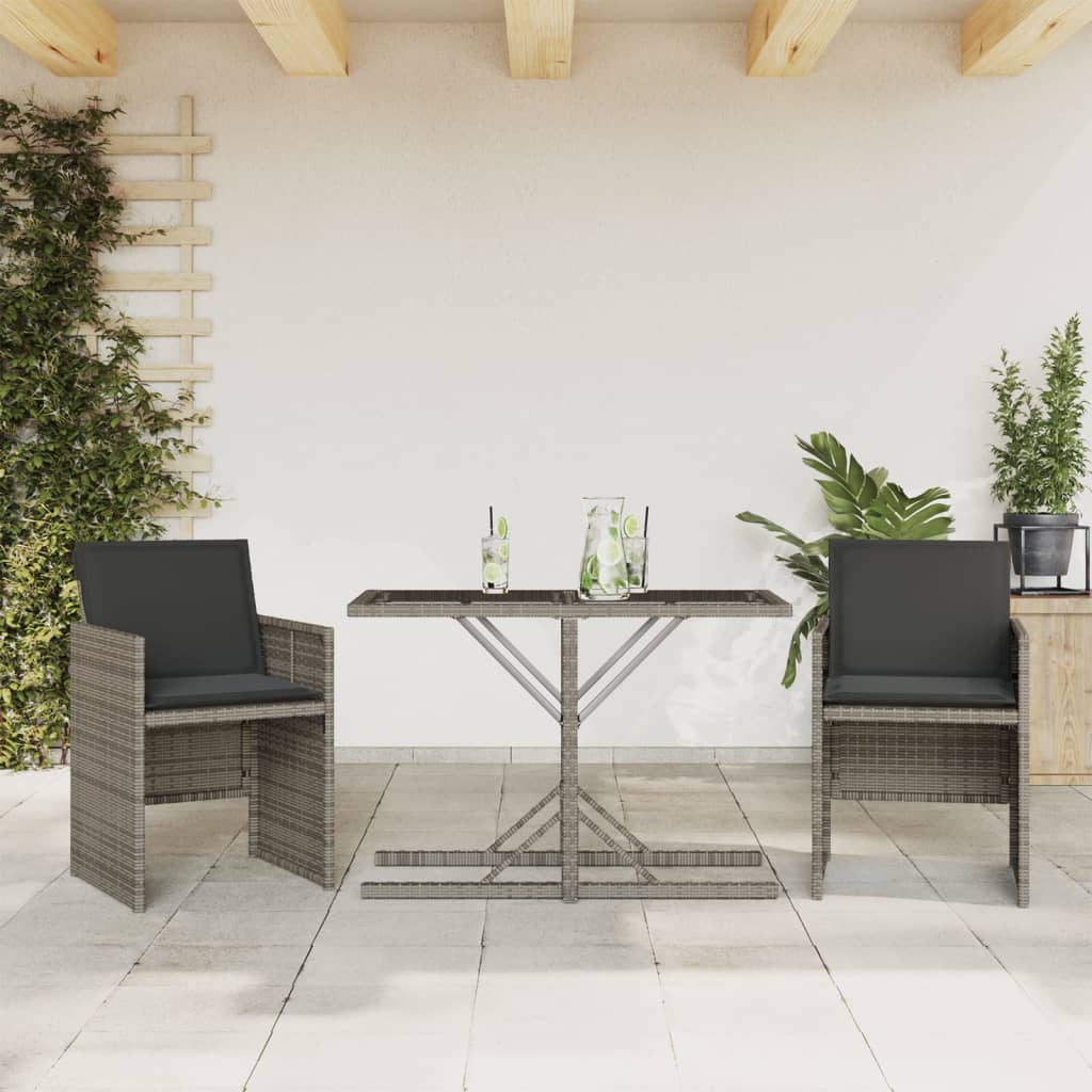 vidaXL 3-tlg. Bistro-Set mit Kissen Grau Poly Rattan