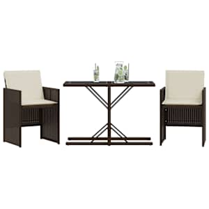 3dílný bistro set s poduškami hnědý polyratan - obrázek 3
