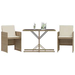 3dílný bistro set s poduškami béžový polyratan - obrázek 3