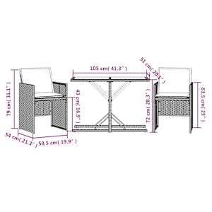 3dílný bistro set s poduškami béžový polyratan - obrázek 11