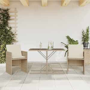 3dílný bistro set s poduškami béžový polyratan - obrázek 1