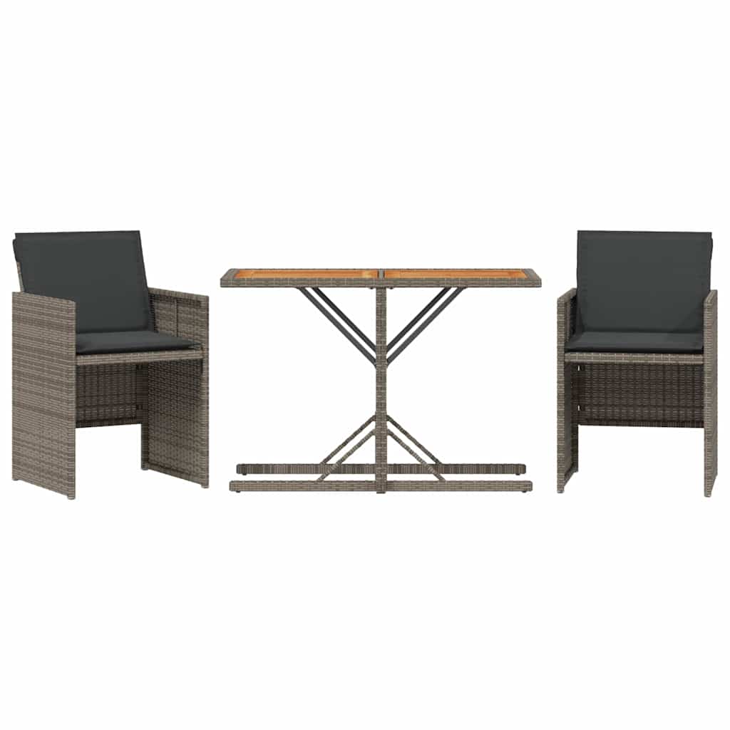 Thumbnail - vidaXL 3-tlg. Bistro-Set mit Kissen Grau Poly Rattan