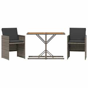 3dílný bistro set s poduškami šedý polyratan - obrázek 2