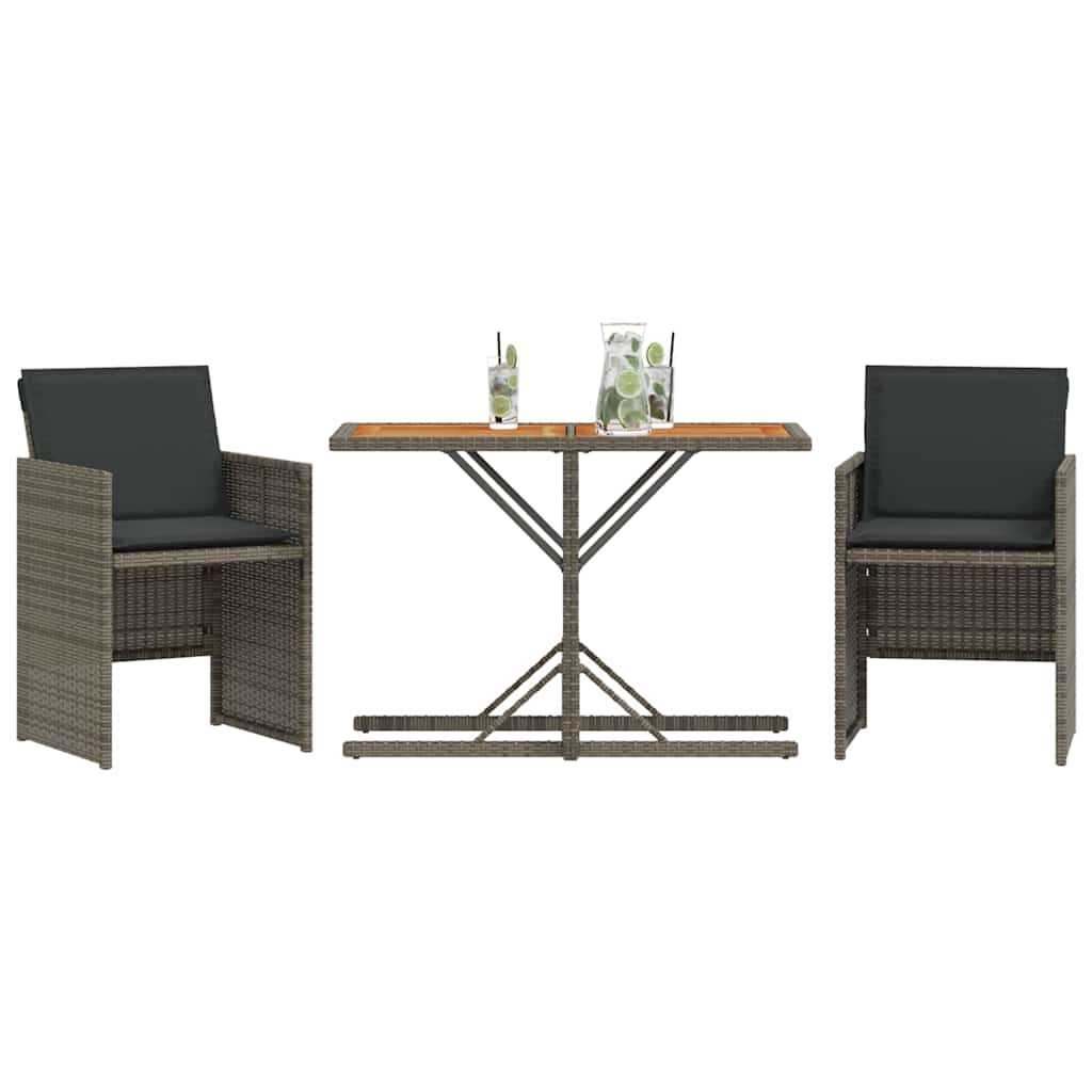 Thumbnail - vidaXL 3-tlg. Bistro-Set mit Kissen Grau Poly Rattan