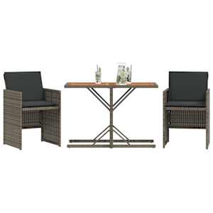 3dílný bistro set s poduškami šedý polyratan - obrázek 3