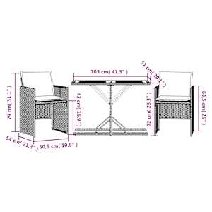 3dílný bistro set s poduškami šedý polyratan - obrázek 11